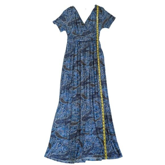 LilBetter Women's Maxi Dress Size XL Blue White Paisley Stretch Knit Pockets - Picture 8 of 14